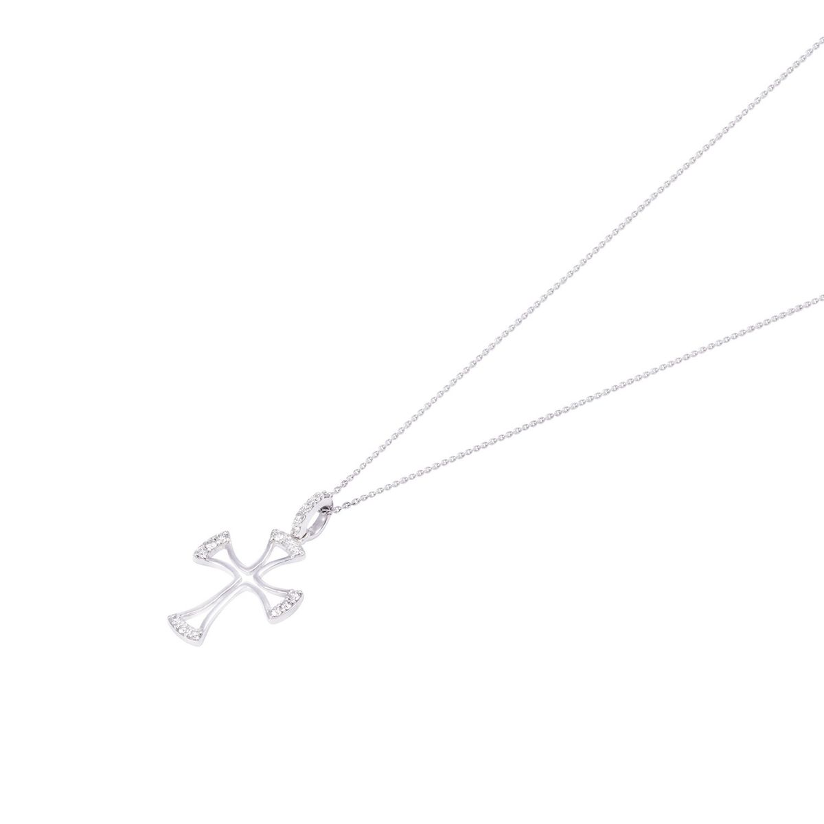 JB JOYAS BARON - Collar Oro Blanco 18kt Cruz Sagrada Diamantes 9 Pts