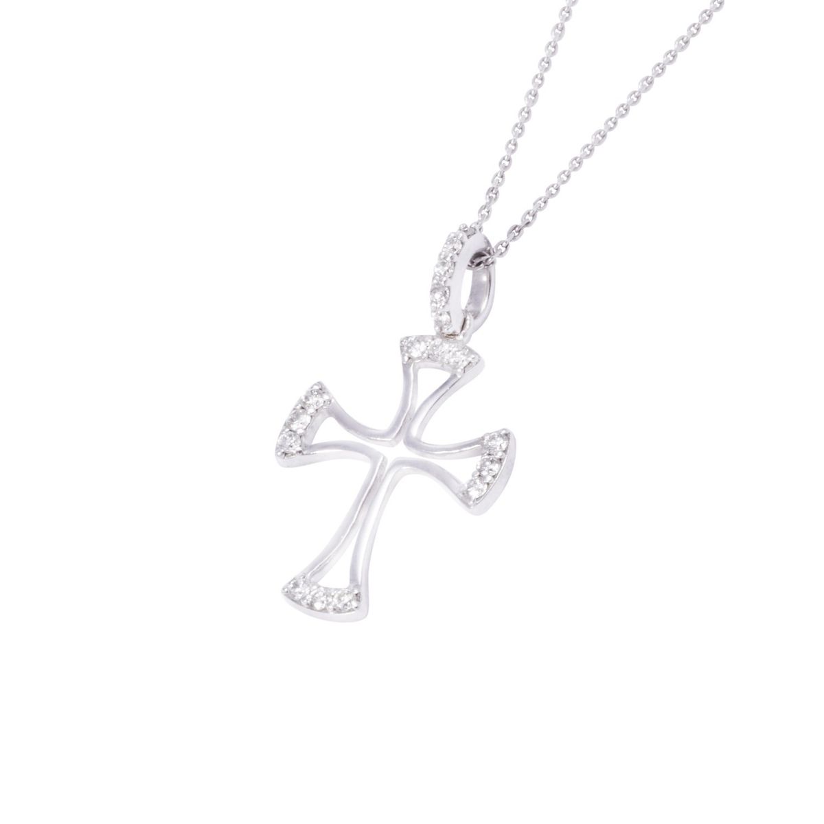 JB JOYAS BARON - Collar Oro Blanco 18kt Cruz Sagrada Diamantes 9 Pts