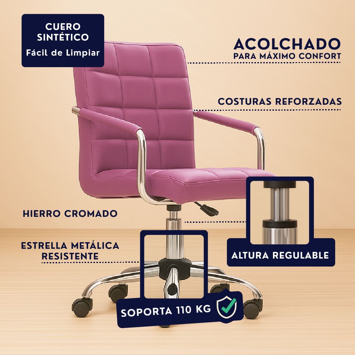 RD - Silla Oficina RD Sillon Escritorio PC Regulable Ejecutivo Violeta