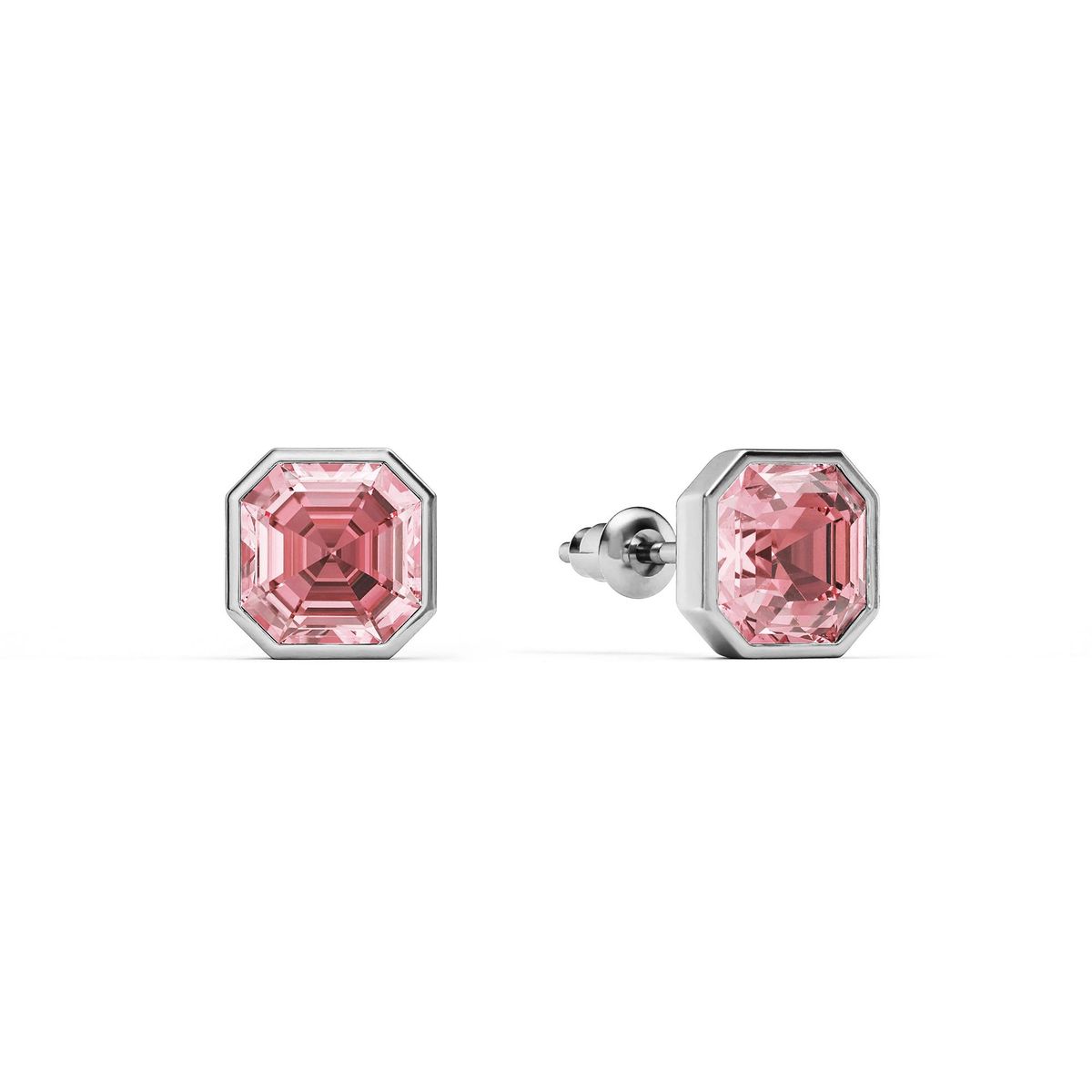 BLOOM CRYSTAL - Aros Asscher 8mm Rosa Claro en Rodio  Delicadeza Radiante