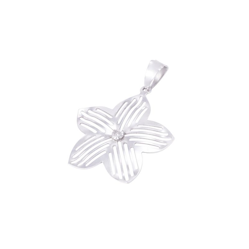 JB JOYAS BARON - Colgante Oro Blanco 18kt Flor Diamante 1x0,5 Pts