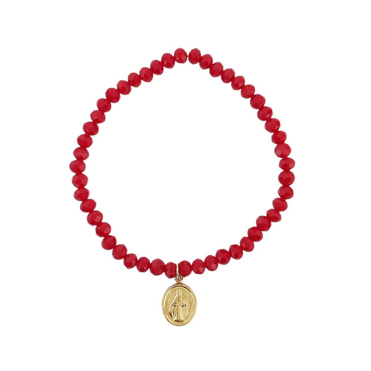 COGGIOLA - Pulsera Virgen De Los Rayos Cristal Rojo Enchapado Oro 18K