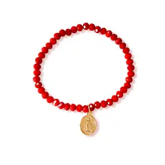 ANDREA COGGIOLA JOYAS - Pulsera Virgen De Los Rayos Cristal Rojo Enchapado Oro 18K