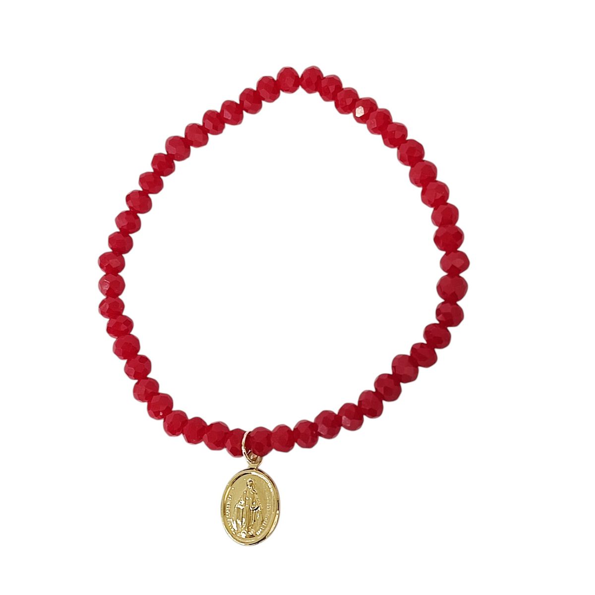 COGGIOLA - Pulsera Virgen De Los Rayos Cristal Rojo Enchapado Oro 18K