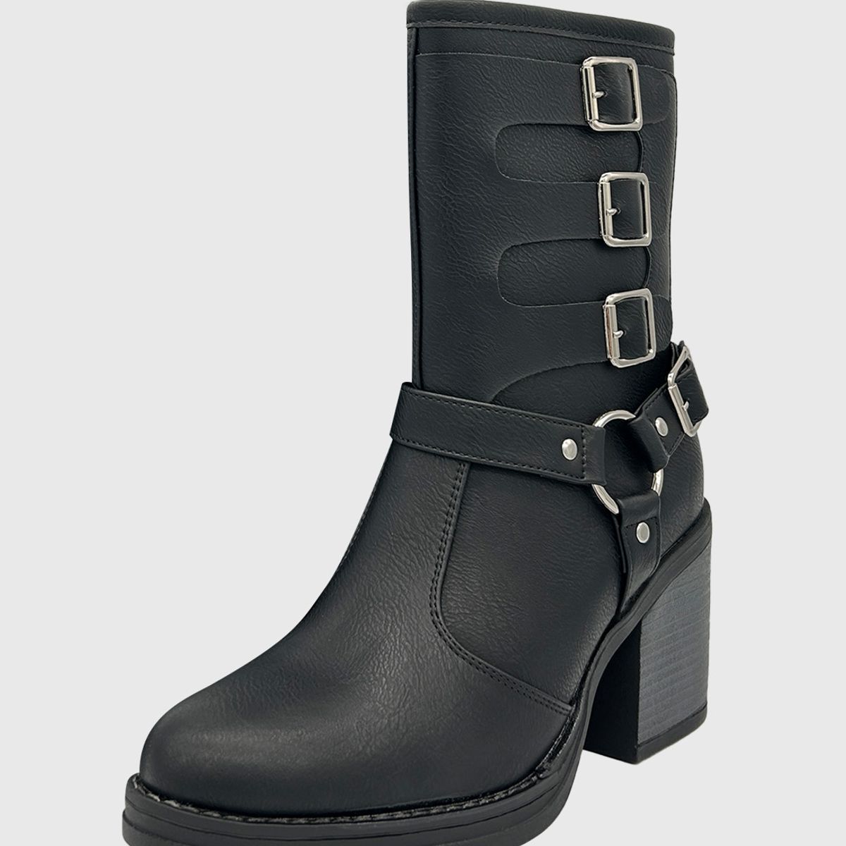 DINASTELLA - Bota para mujer, negro, cuadruple correa Danicolle