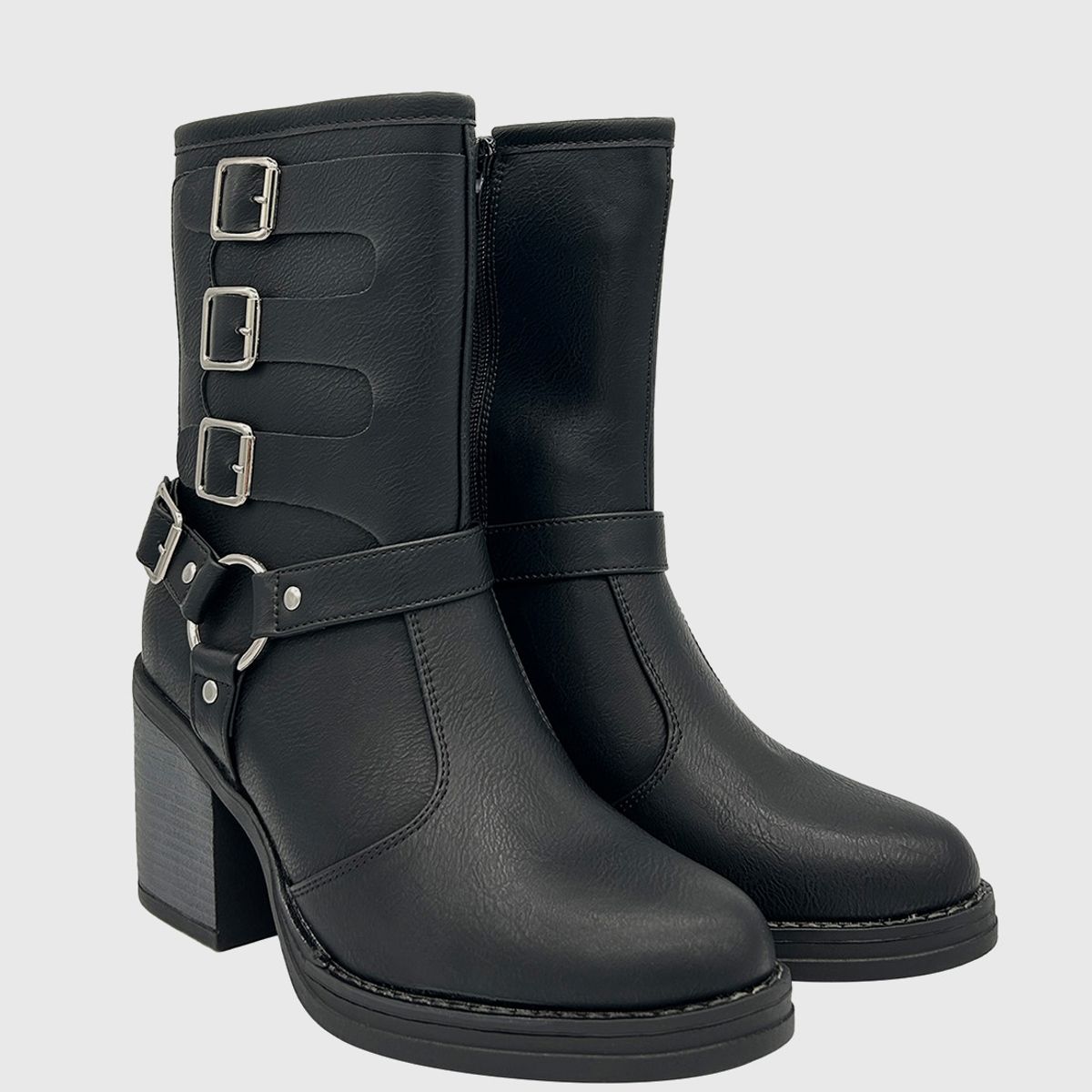 DINASTELLA - Bota para mujer, negro, cuadruple correa Danicolle