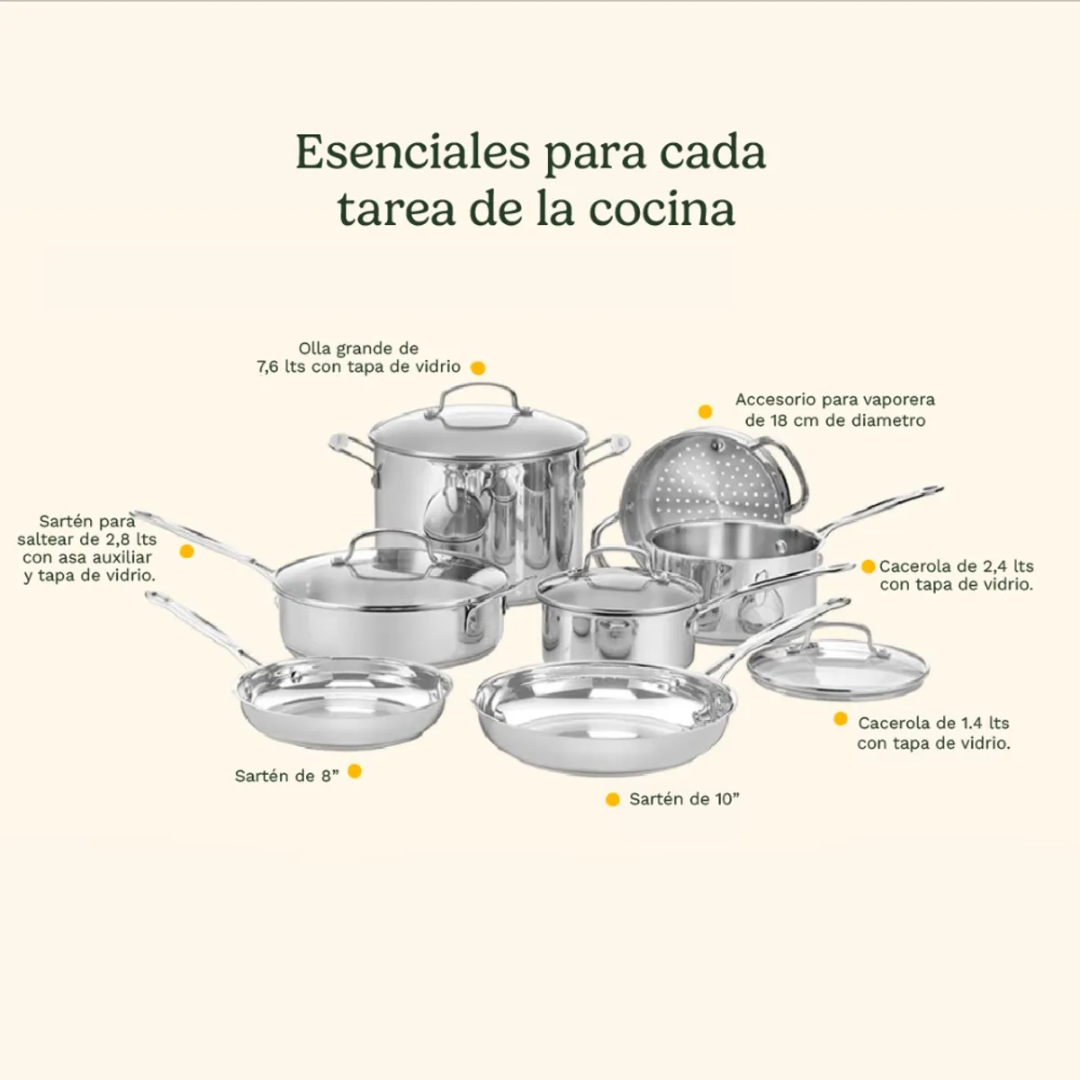 CUISINART - Batería De Cocina 11 Piezas De Acero Inoxidable Cuisinart