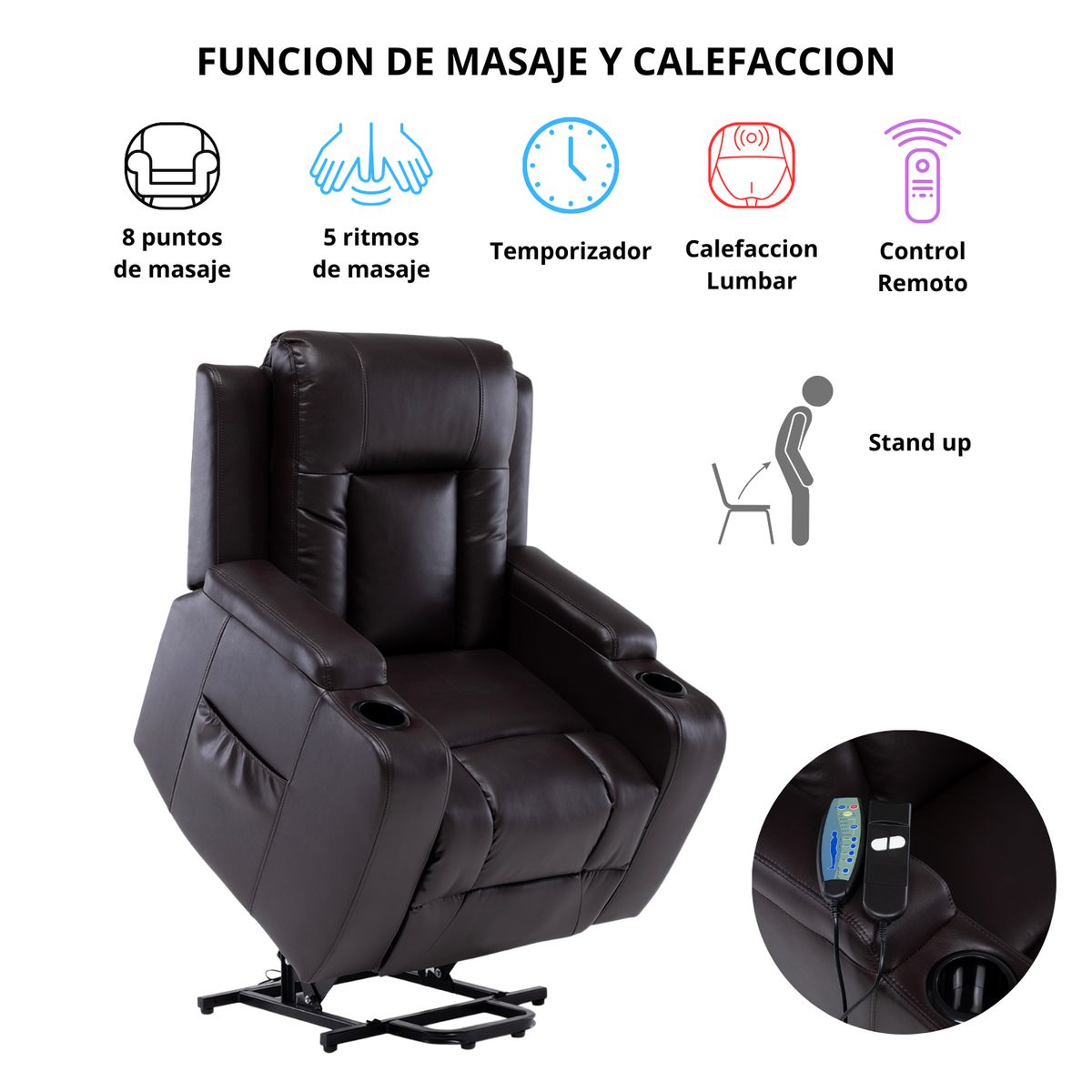 VYS SPA - BERGER STAND UP BROWN CON VIBROMASAJE  8 PUNTOS + CONTROL REMOTO + CALEFACCION