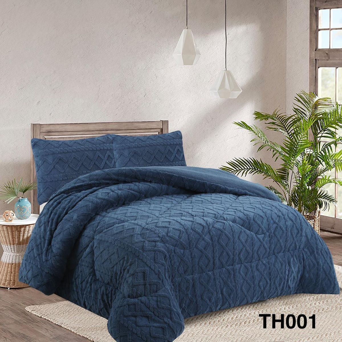GENERICO - Cobertor Chiporro Texturizado 2 Plazas - Azul Marino TH001