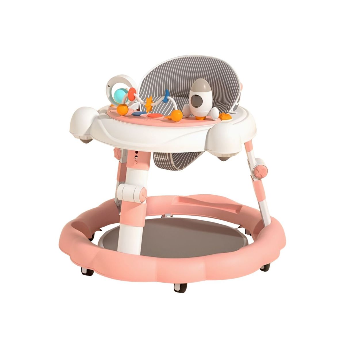 BABYLUNA - Andador Plegable Ajustable con Juguete Pisador y Música Rosa