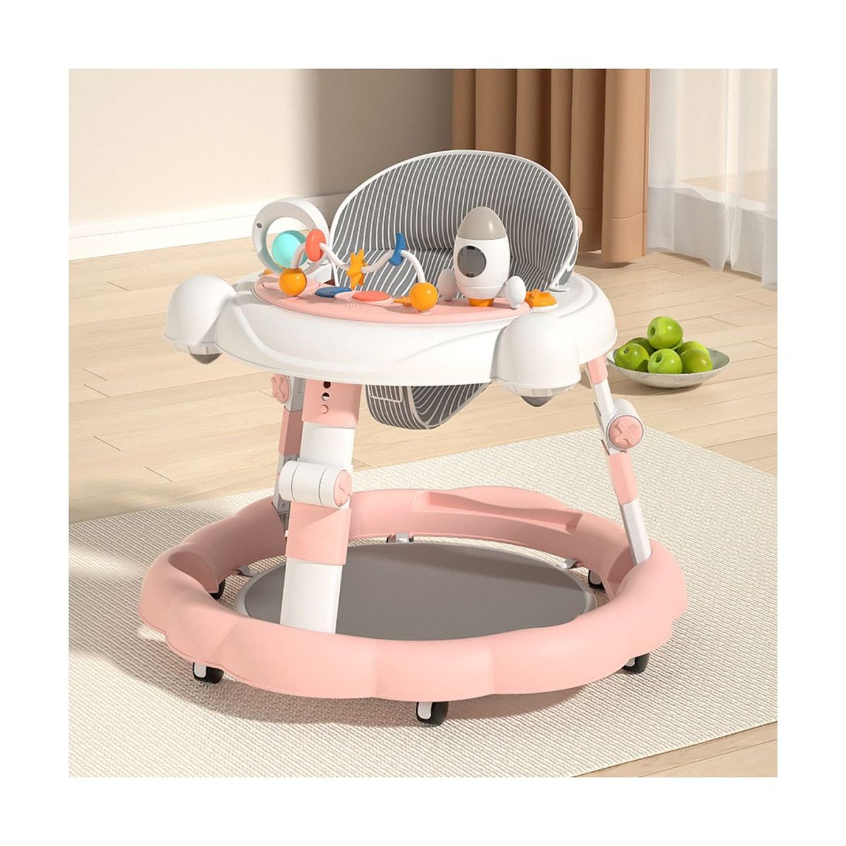 BABYLUNA - Andador Plegable Ajustable con Juguete Pisador y Música Rosa