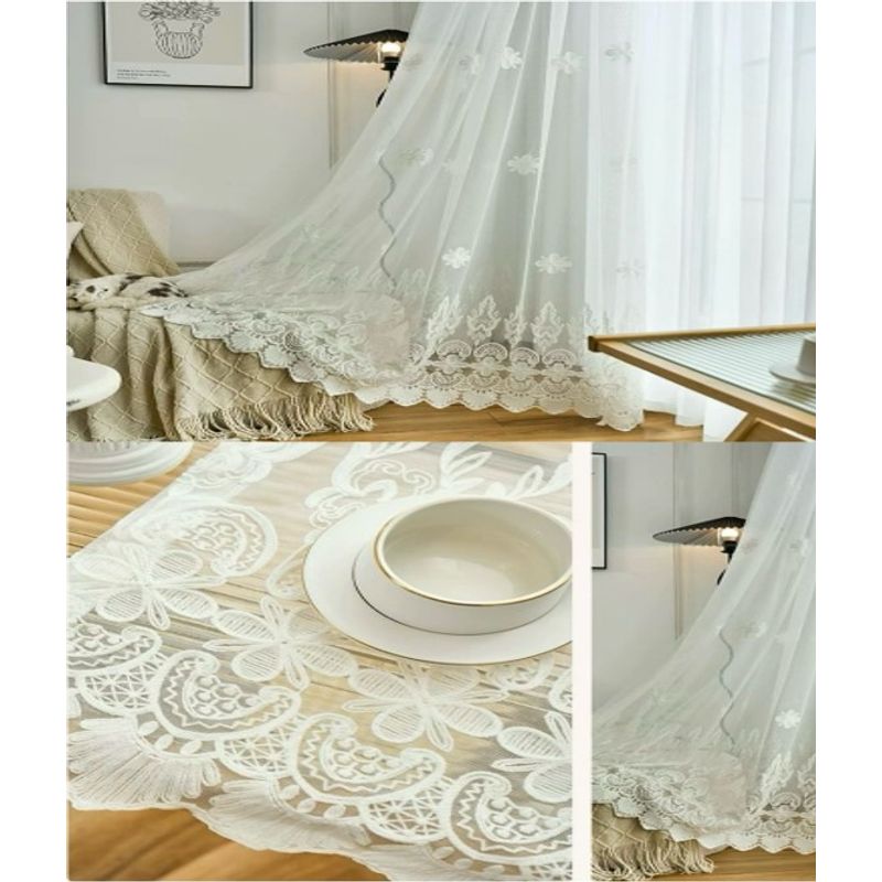 GENERICO - VISILLO BORDADO CON ARGOLLAS FLOR ONDAS 2 PAÑOS 140X240 CM MCHENG