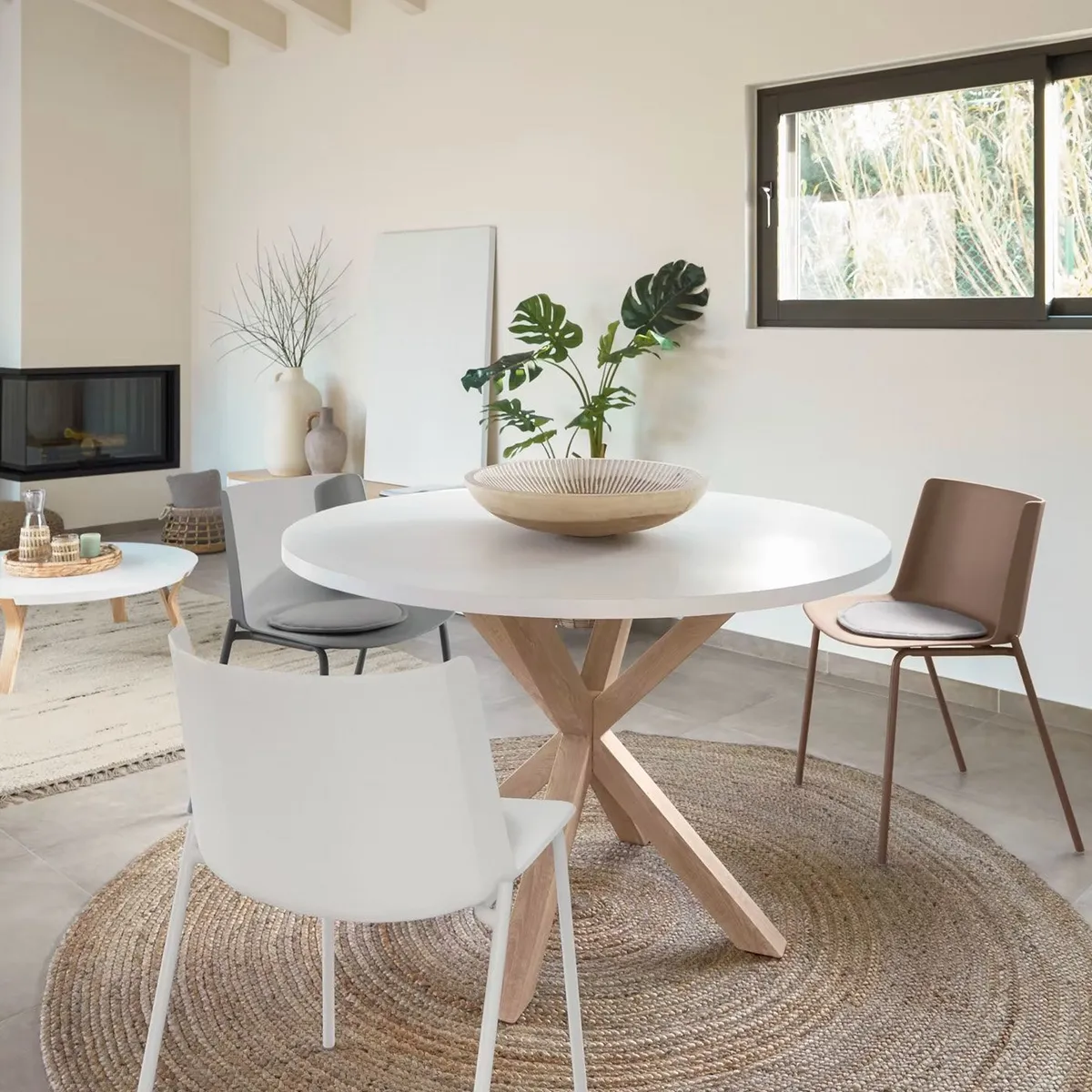 GENERICO - Mesa de Comedor Redonda Cross 120cm Cubierta de Madera Blanca