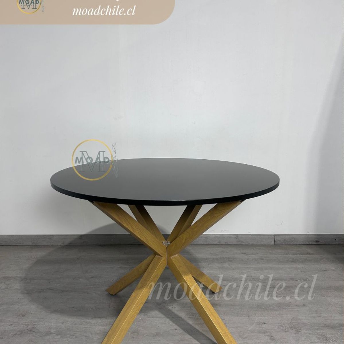 GENERICO - Mesa de Comedor Redonda Cross 120cm Cubierta de Madera Negra