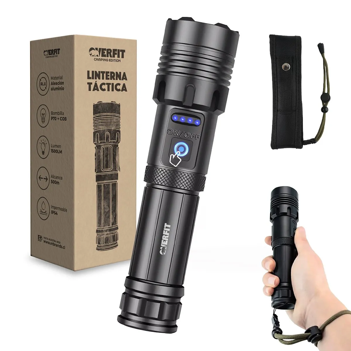 OVERFIT - Linterna Led Largo Alcance Tactica Recargable Overfit 1500LM