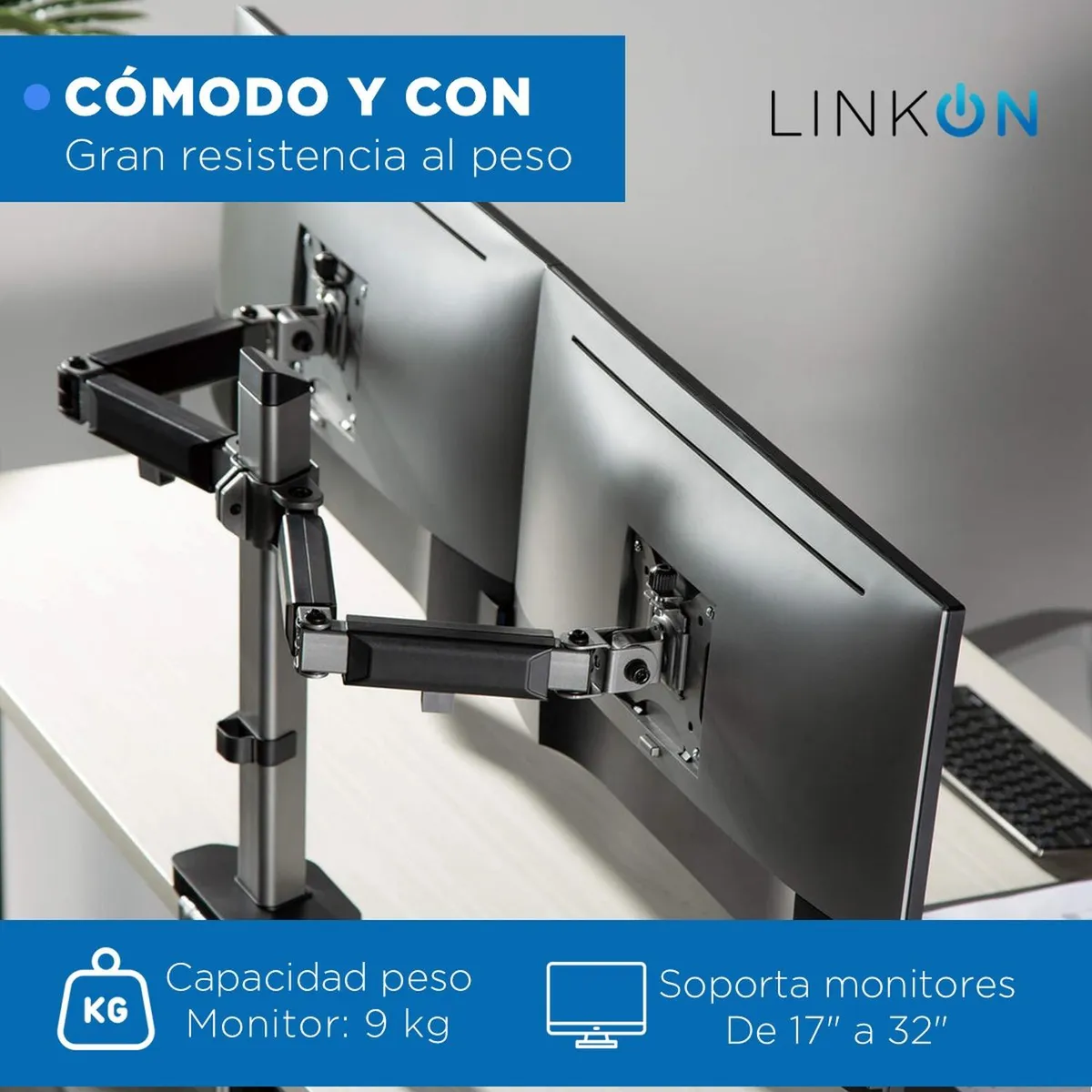 LINKON - Soporte Brazo Articulado Doble Monitor Linkon Escritorio