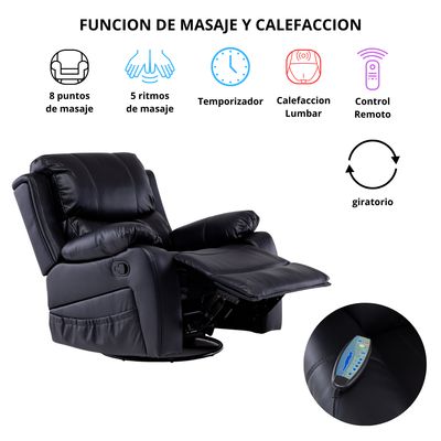 Imagen 2 del producto BERGER RECLINABLE PRO BLACK CON VIBROMASAJE 8 PUNTOS + CONTROL REMOTO + CALEFACCION + MECEDOR