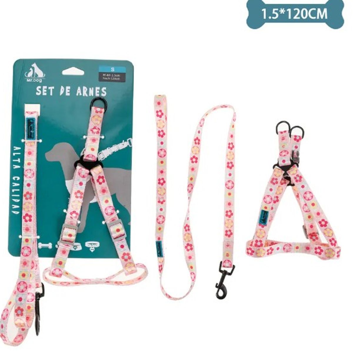 GENERICO - Set De Arnés Y Correa Con Diseño De Flores 15Cm120Cm