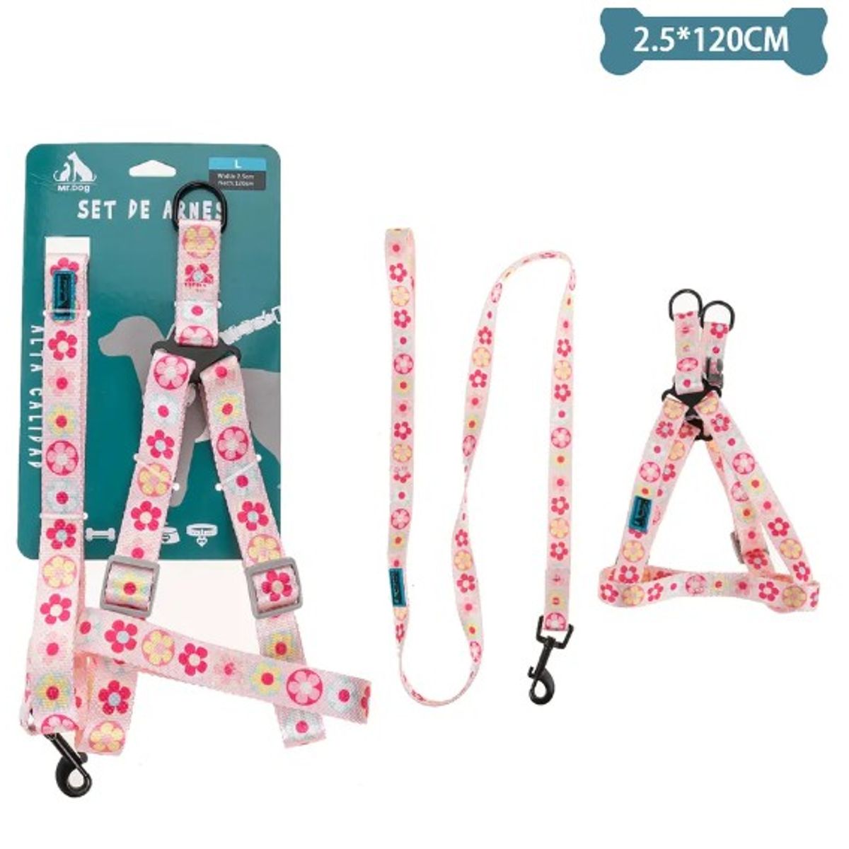 GENERICO - Set De Arnés Y Correa Con Diseño De Flores 25Cm120Cm