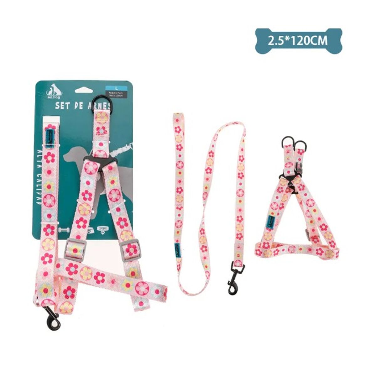 GENERICO - Set De Arnés Y Correa Con Diseño De Flores 25Cm120Cm