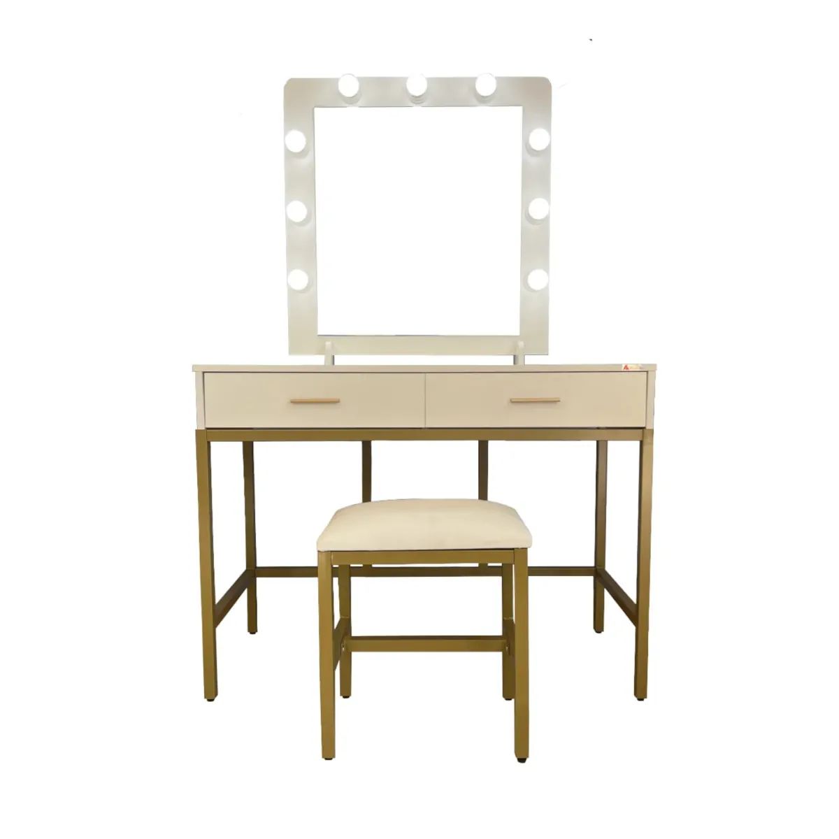 AGUILA - Tocador Hollywood Blaze con Iluminación  LED,  Banquillo y Espejo Rectangular - Blanco