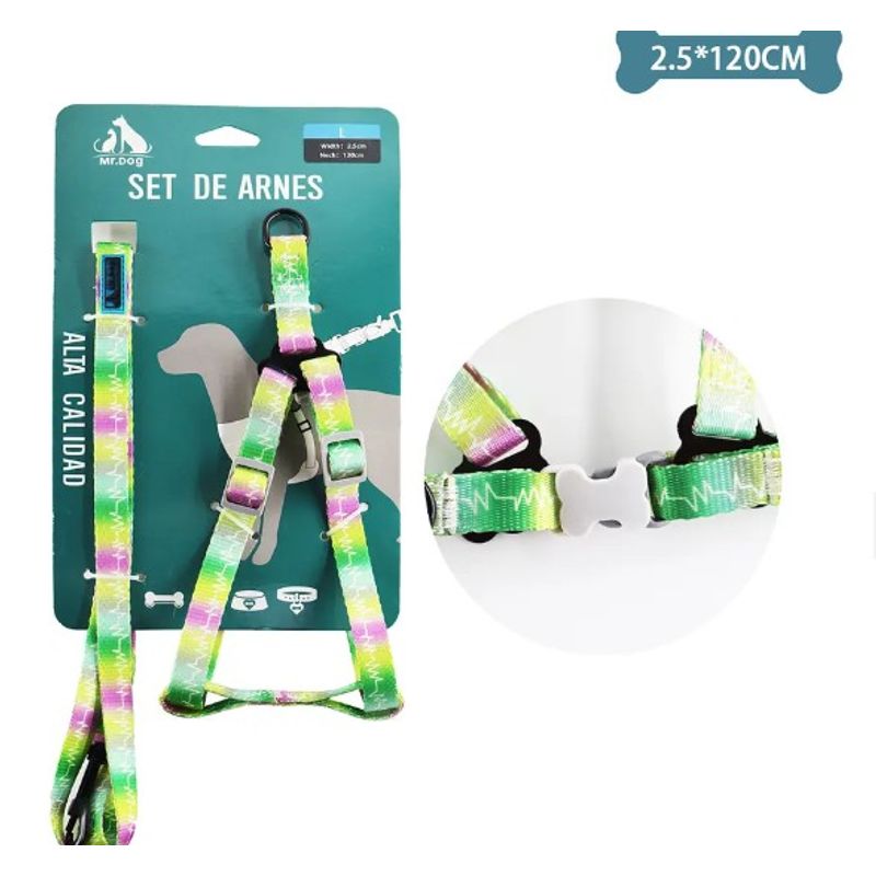 GENERICO - Set De Arnés Y Correa Multicolor 25Cm120Cm