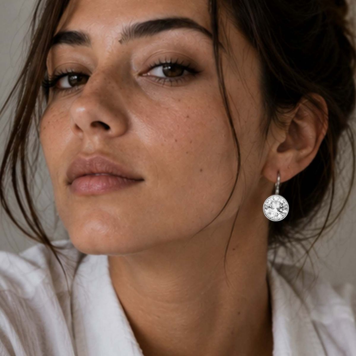 BLOOM CRYSTAL - Aros Mujer Colgantes en Rodio con Cristal de Austria 13 mm – Hipoalergénico