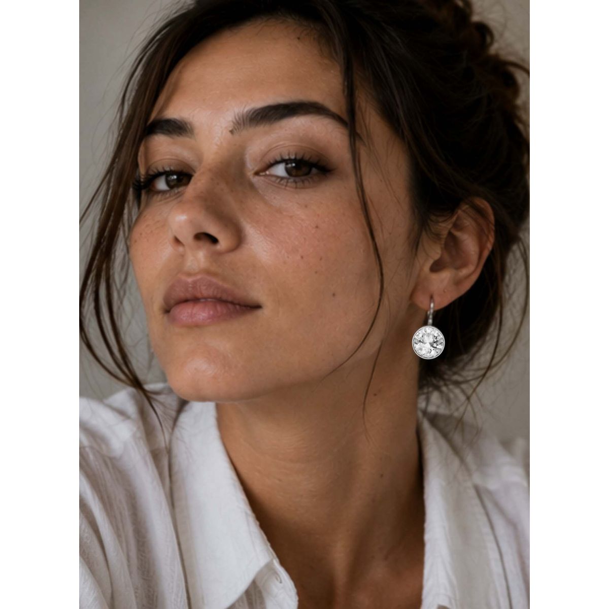 BLOOM CRYSTAL - Aros Mujer Colgantes en Rodio con Cristal de Austria 13 mm – Hipoalergénico