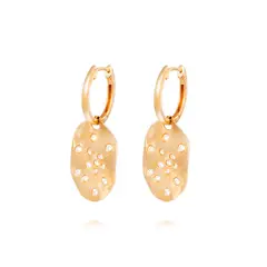JB JOYAS BARON - Aros Oro Amarillo 18kt Diseño Hojas con Diamantes 11 Pts