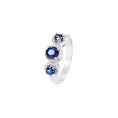 JB JOYAS BARON - Anillo Oro Blanco 18kt Diamantes 17 Pts Tres Zafiros 83 Pts