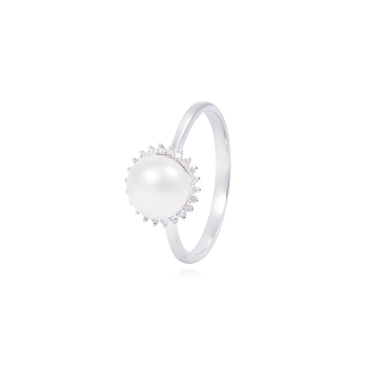JB JOYAS BARON - Anillo Oro Blanco 18kt Perla 6 - 8 mm Diamantes 10 Pts