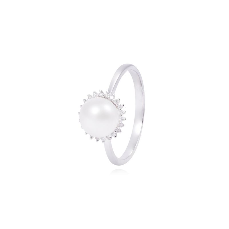 JB JOYAS BARON - Anillo Oro Blanco 18kt Perla 6 - 8 mm Diamantes 10 Pts