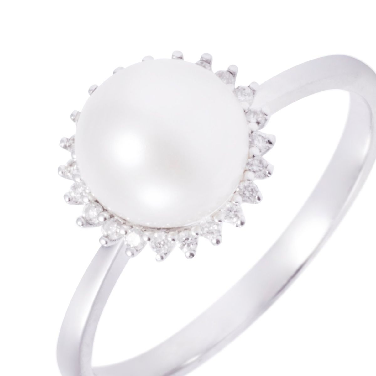 JB JOYAS BARON - Anillo Oro Blanco 18kt Perla 6 - 8 mm Diamantes 10 Pts