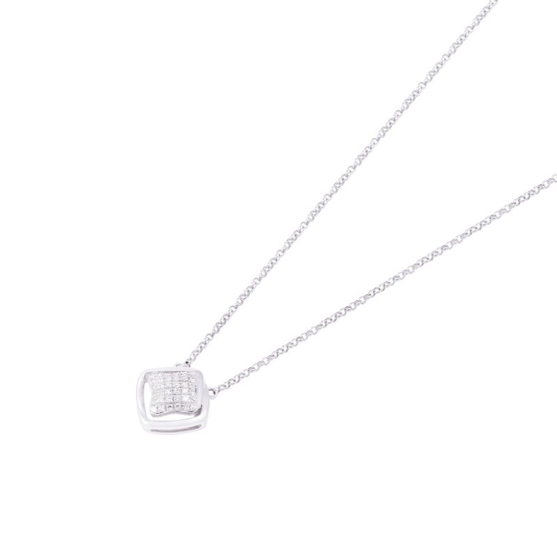 JB JOYAS BARON - Collar Oro Blanco 18kt Cuadrado y Diamantes 12 Pts