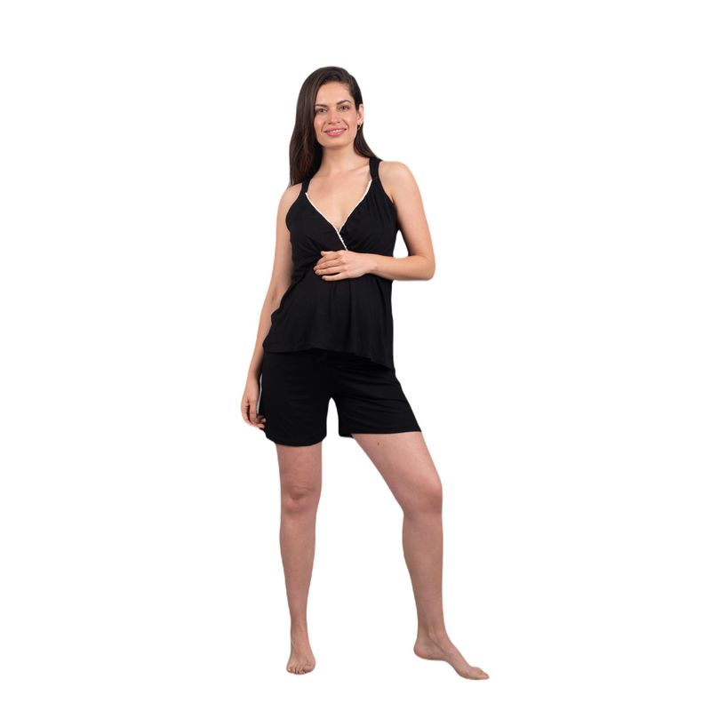 MADREMIA - Pijama Maternal Lactancia Lily Negro Madremia