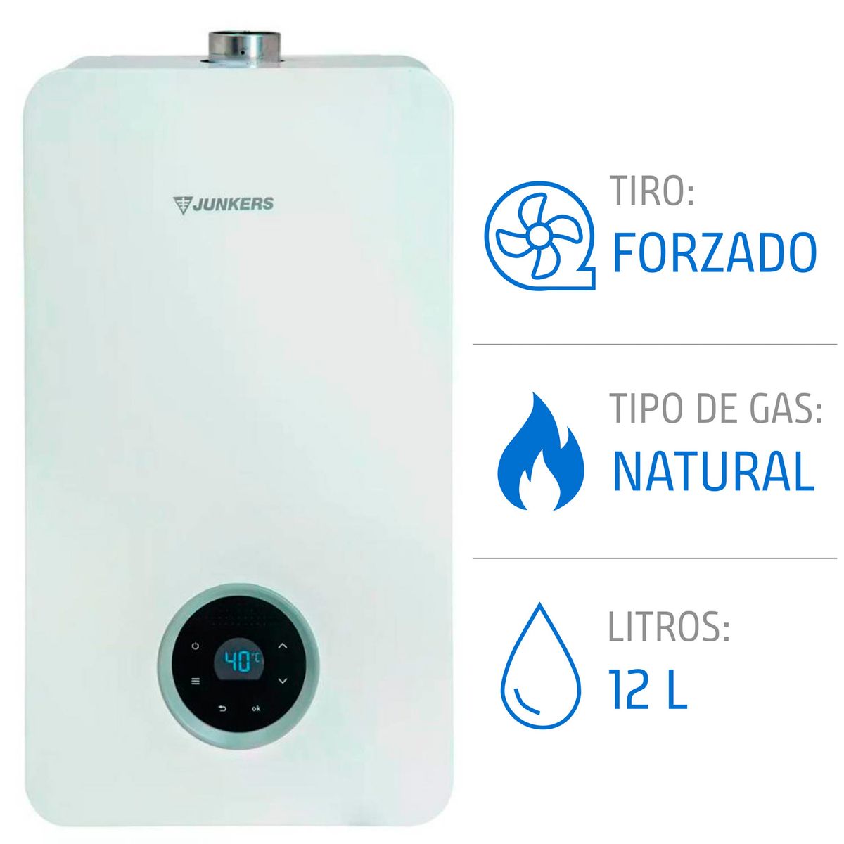 CALEFON JUNKER GAS NATURAL 12 LITROS TIRO FORZADO WTDE12-KME 23, marca JUNKERS - Foto Principal