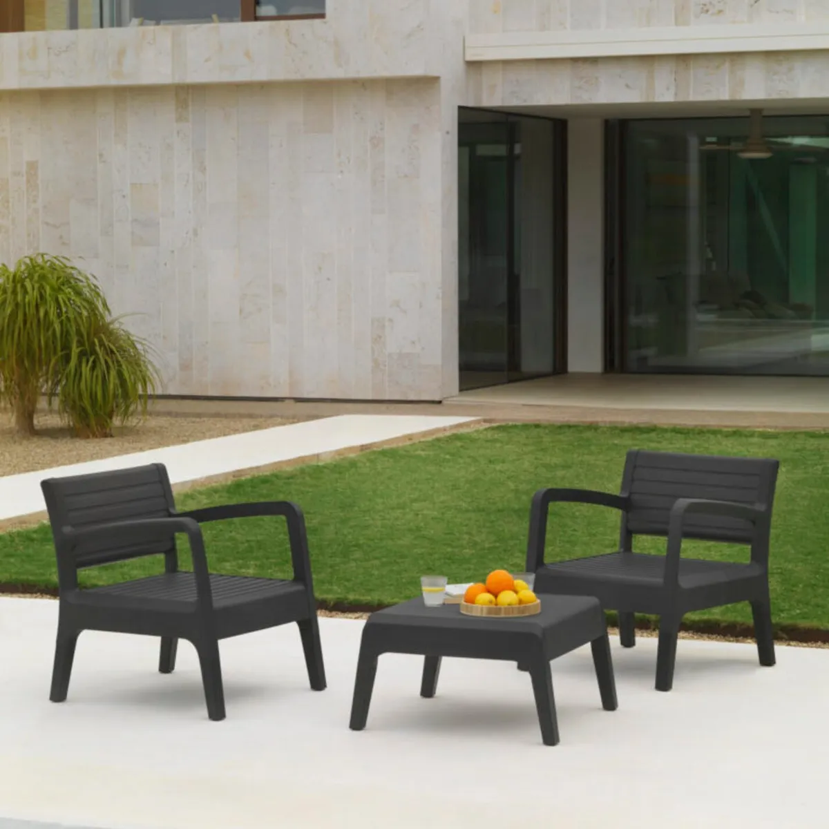 GENERICO - JUEGO TERRAZA MIAMI TETE A TETE GRAFITO 3 PIEZAS