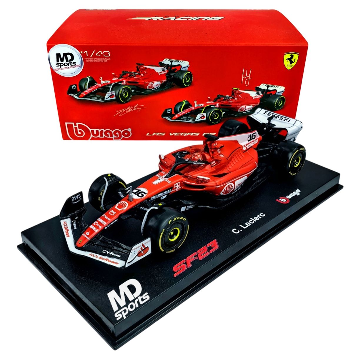 BBURAGO - Auto F1 Ferrari Sf-23 Las Vegas 2023 C.Sainz Caja Acril 1:43
