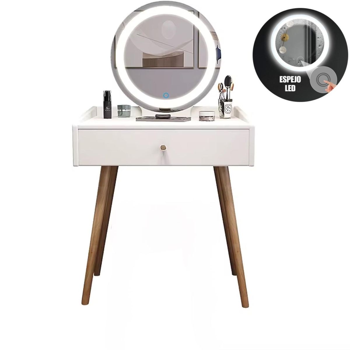 ACTUAL - Tocador Moderno Con Espejo Led Touch y Cajon 120x50x40