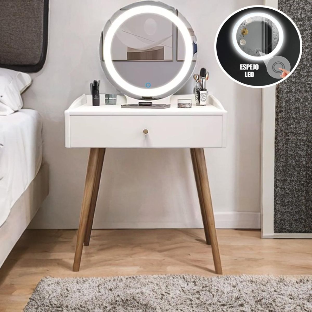 ACTUAL - Tocador Con Espejo Led Touch y Cajon 120x50x40 Moderno