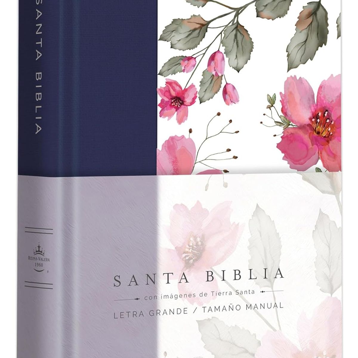 ORIGEN - Biblia RVR 1960 letra grande Tapa dura azul  flores rosadas