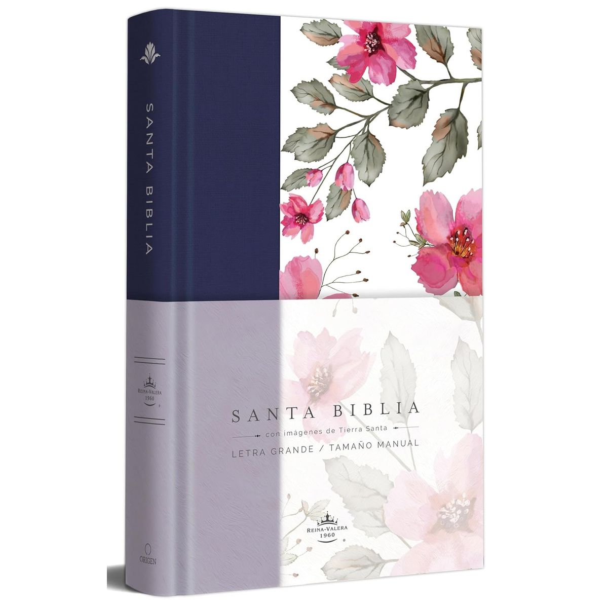 ORIGEN - Biblia RVR 1960 letra grande Tapa dura azul  flores rosadas