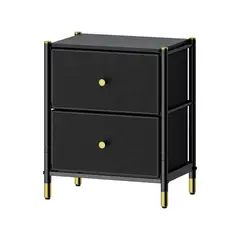 GENERICO - Velador Cajonera 2 Cajones Metal Eco Cuero Negro