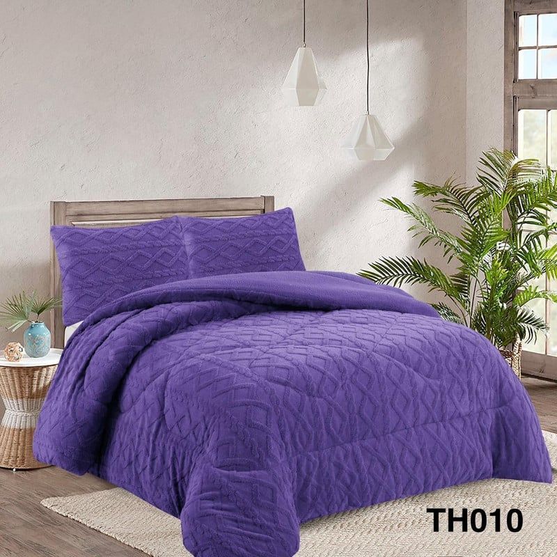 ANGELES DEL HOGAR - COBERTOR INVIERNO TEXTURIZADO CON CHIPORRO 2 PLAZAS MORADO
