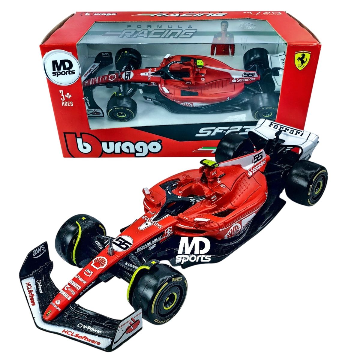 BBURAGO - Auto F1 Ferrari SF-23 Las Vegas 2023 C.Sainz Caja Norma 1:43