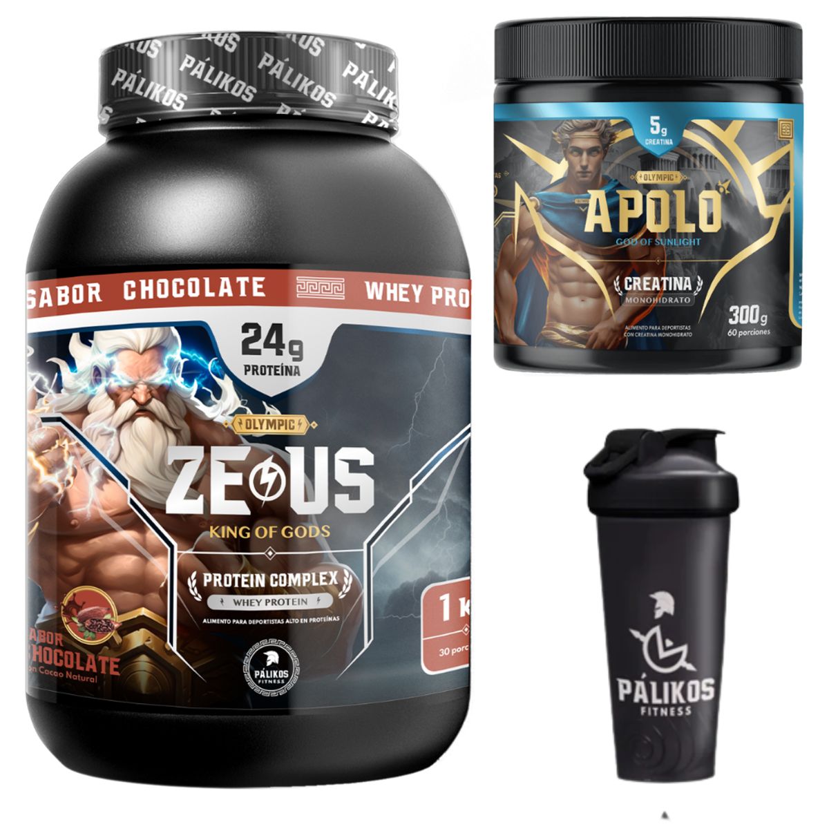 PALIKOS FITNESS - Proteina whey CP 1kg + Creatina monohidrato 60 SV + Shaker Palikos