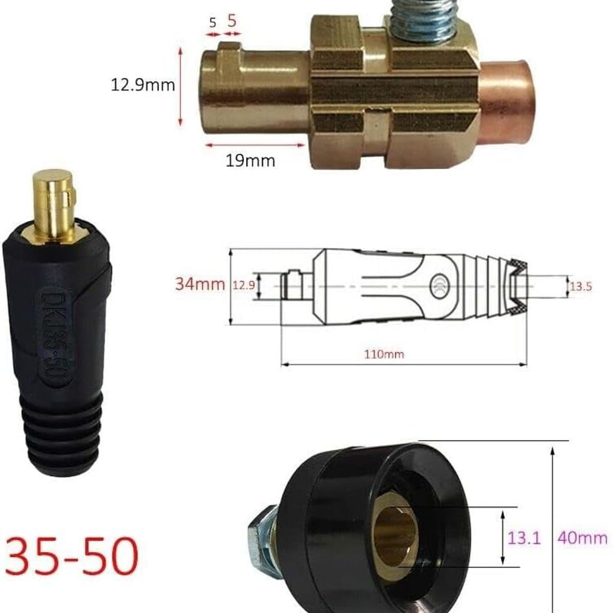 KUANGYE - Pack 2 Conectores Rapido Para Maquina De Soldar 35/50