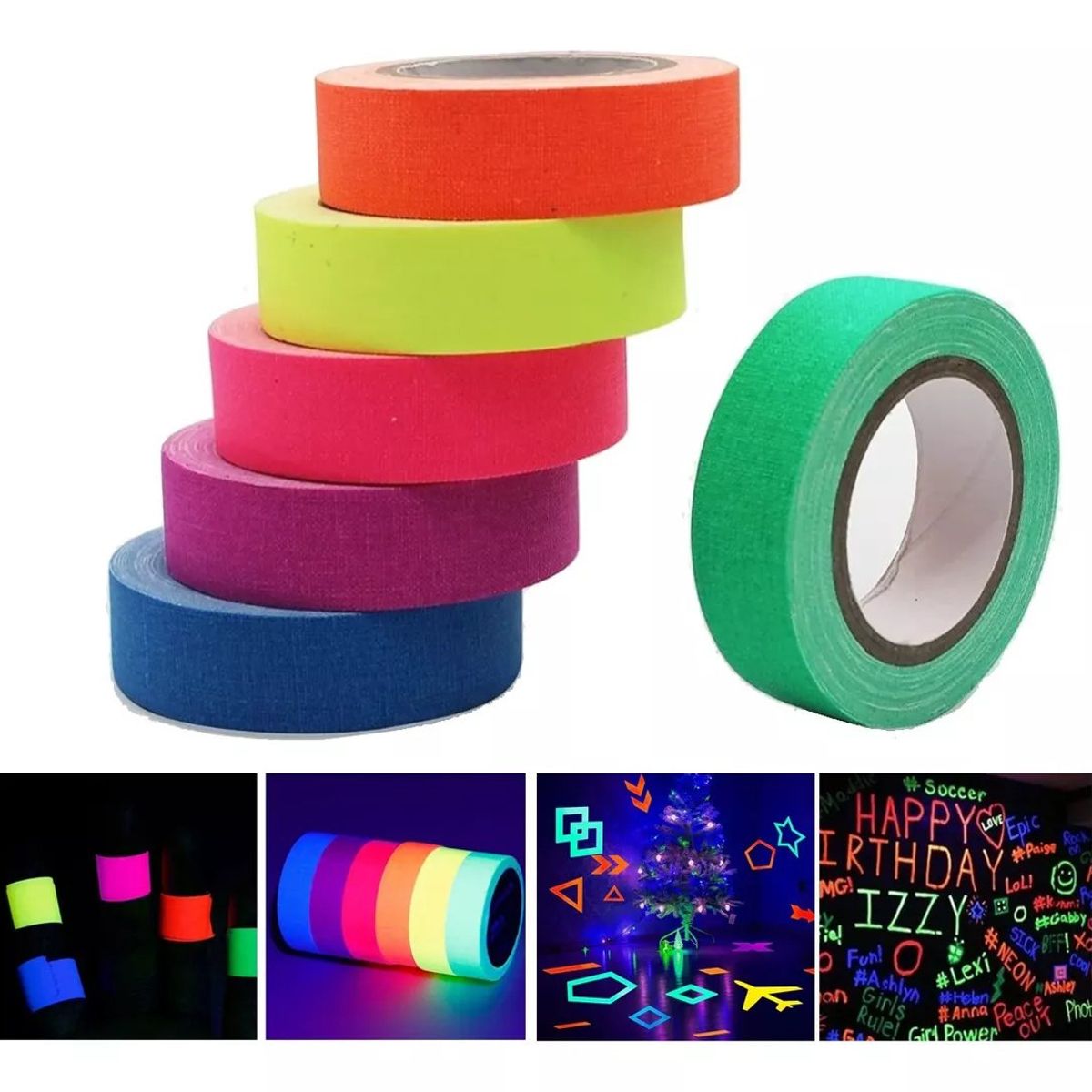 KUANGYE - Cinta Adhesiva Fluorescente Color Neón, 6 Rollos