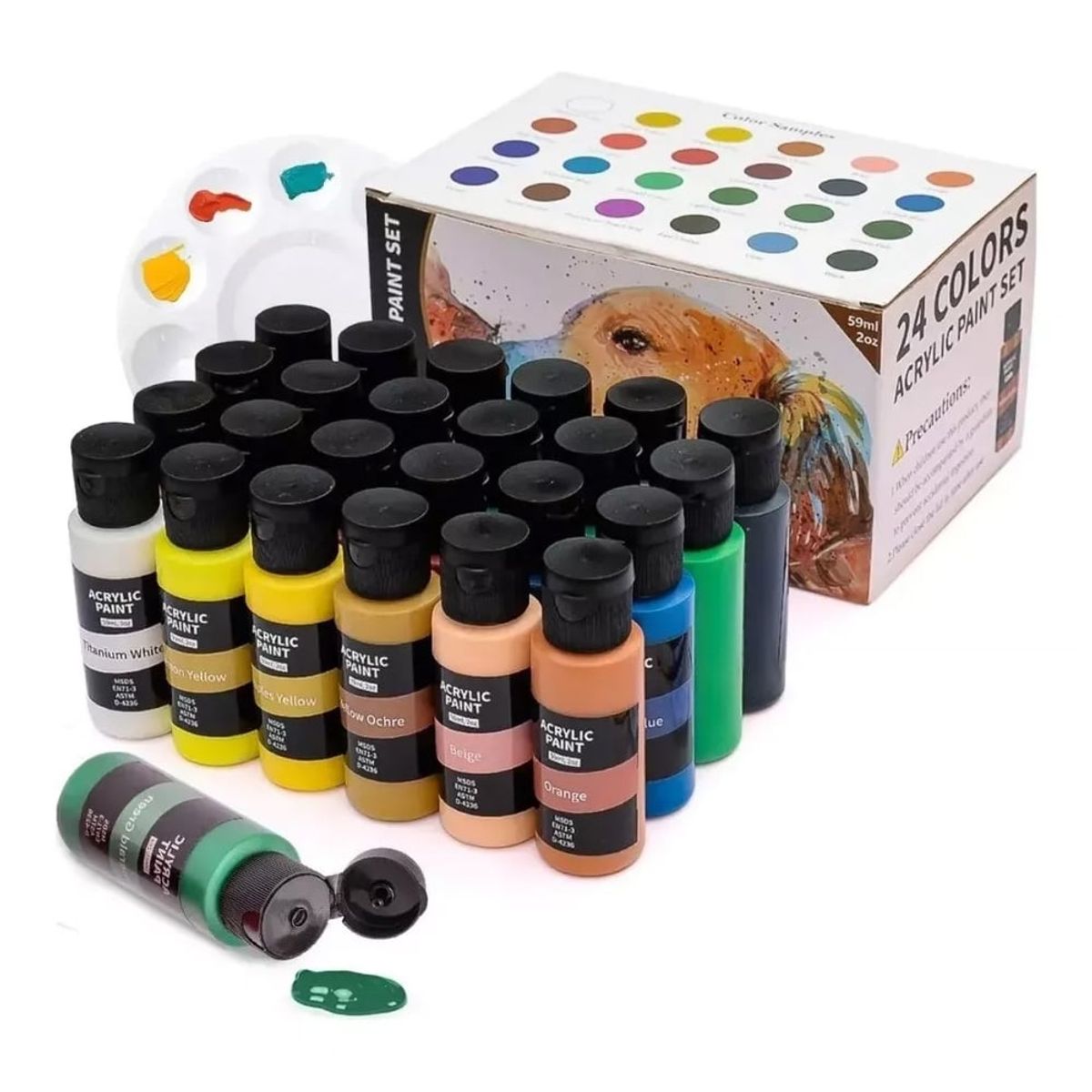 MUNDO MAGIA - Kit De Pintura Acrílica 24 Colores 59 Ml Y Oleo Pincel