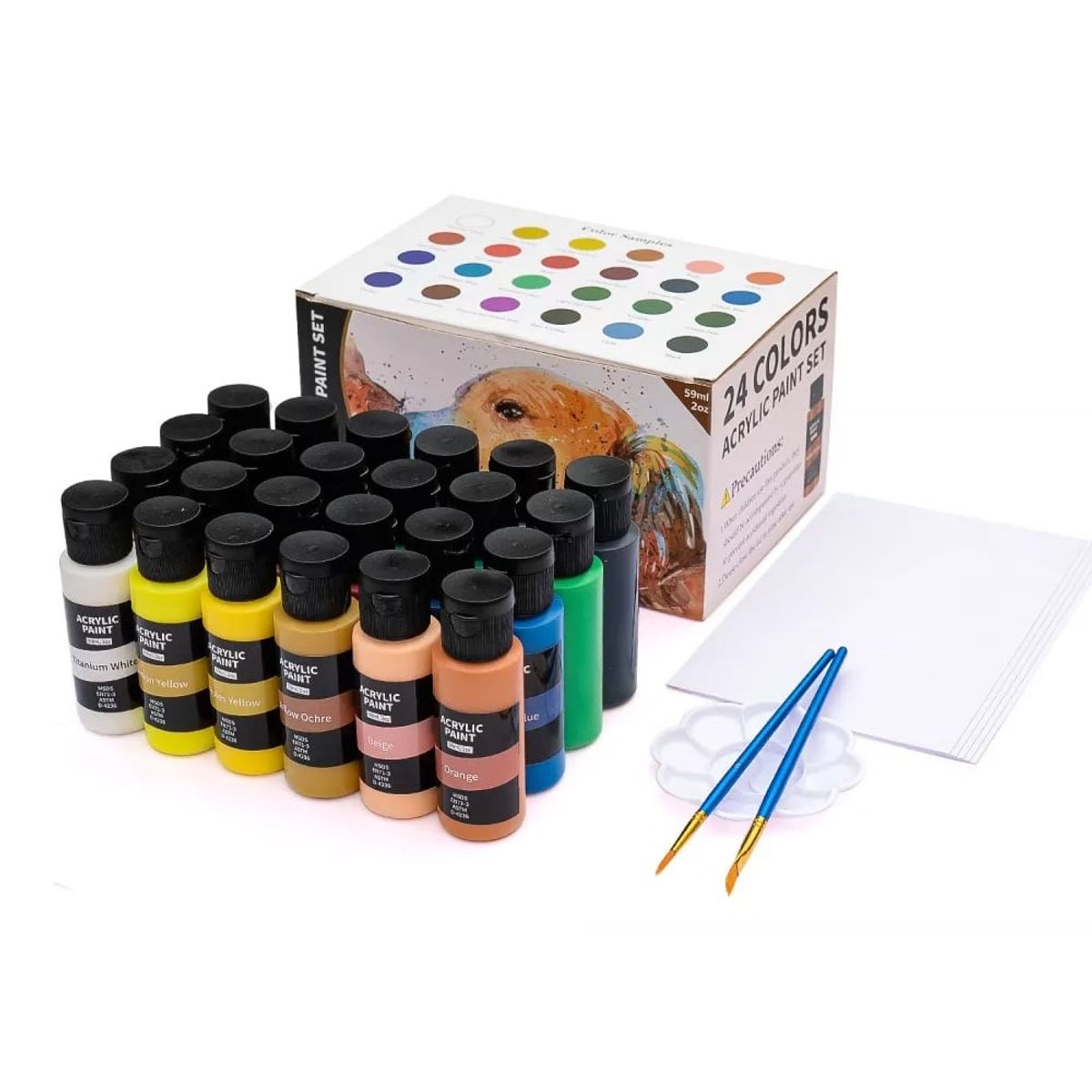 MUNDO MAGIA - Kit De Pintura Acrílica 24 Colores 59 Ml Y Oleo Pincel